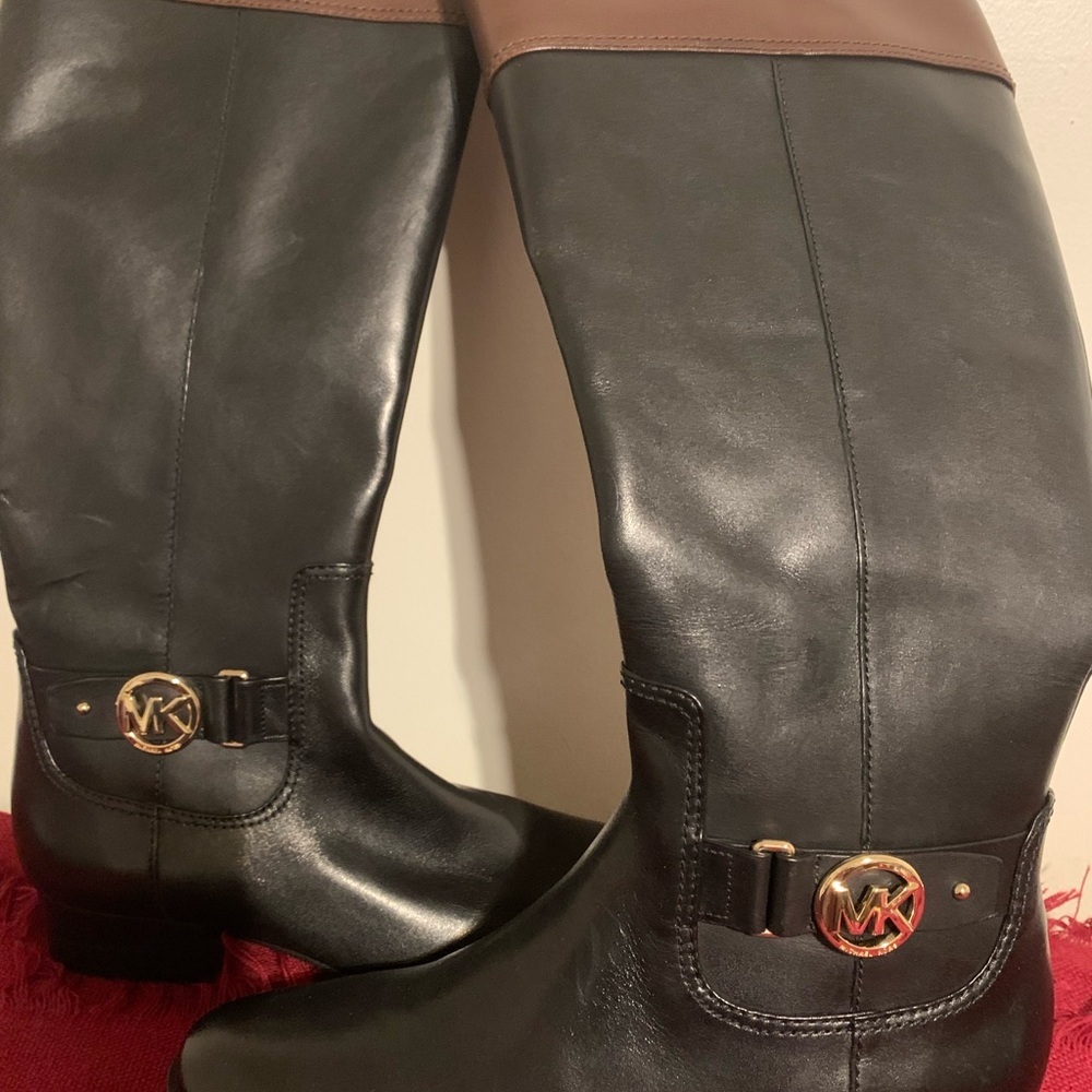Michael Kors Black and Brown Over the Knee Boots